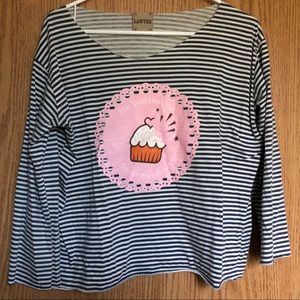 🔴 Cupcake Cake Striped Sweatshirt Cute EUC L